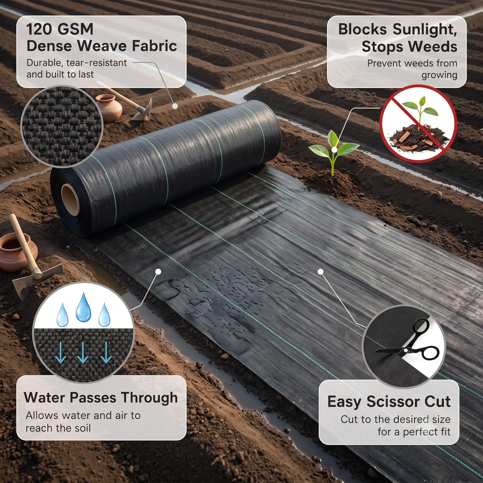 Weed Mat 120 GSM 1x100 mtr roll - premium ground cover price in India