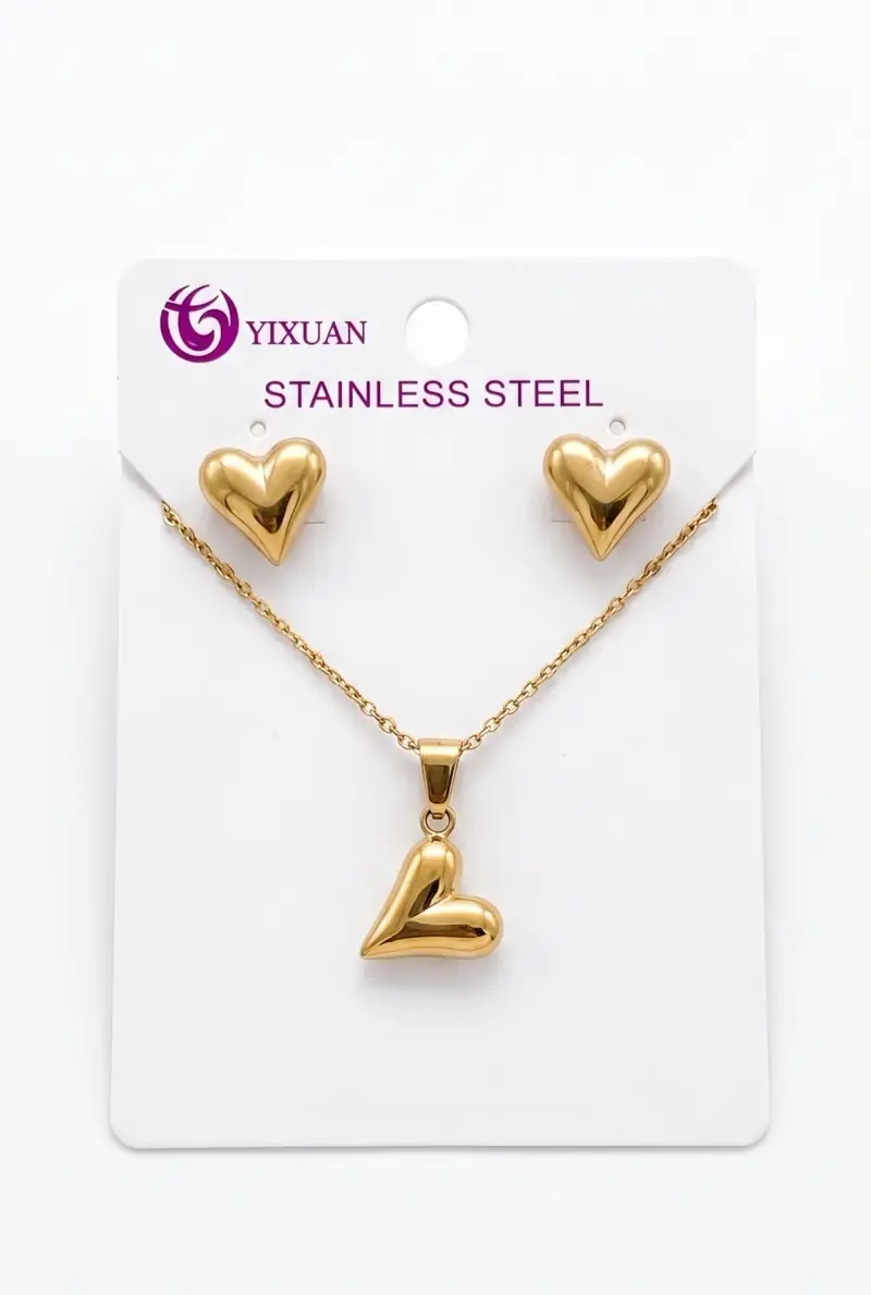 Heart Pendant Necklace with Stud Earrings – Jewellery Set