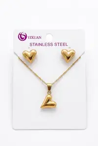 Heart Pendant Necklace with Stud Earrings – Jewellery Set view 1