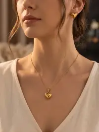 Heart Pendant Necklace with Stud Earrings – Jewellery Set view 4
