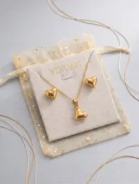 Heart Pendant Necklace with Stud Earrings – Jewellery Set view 3
