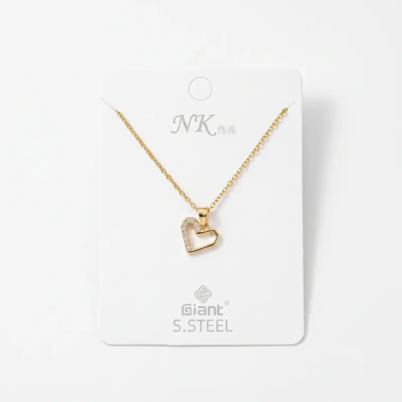 Open Heart Pendant Necklace with CZ Studs – Gold Set