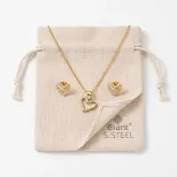 Open Heart Pendant Necklace with CZ Studs – Gold Set view 4