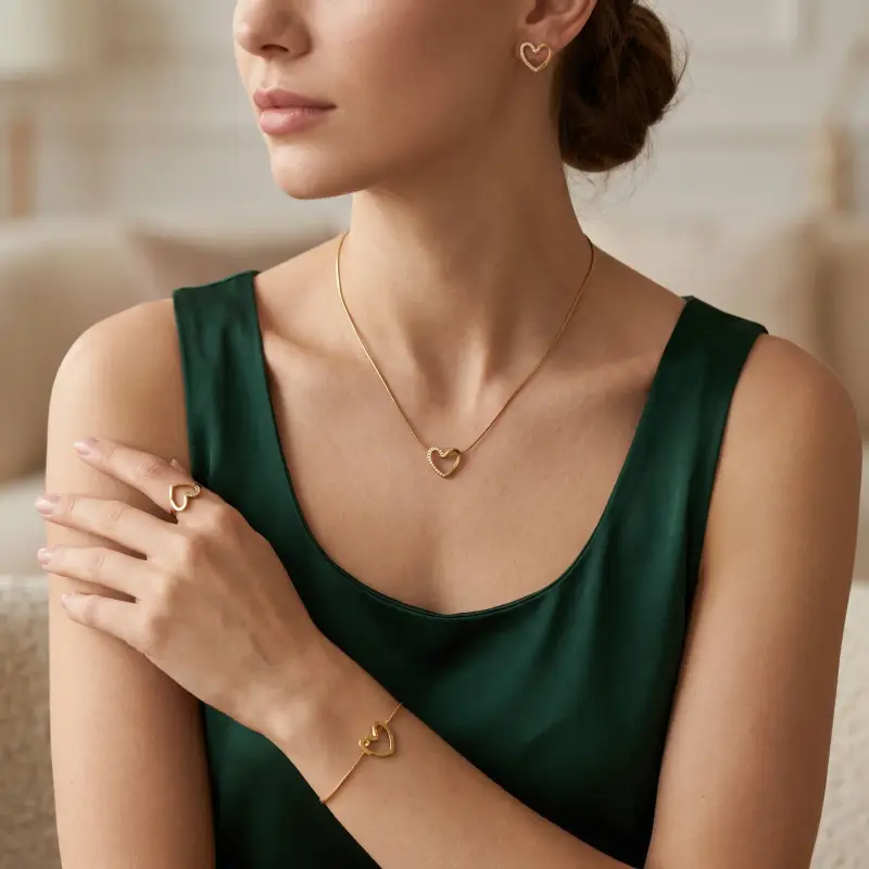 4 in 1 Heart Jewellery Set – Necklace, Bracelet, Ring, Studs