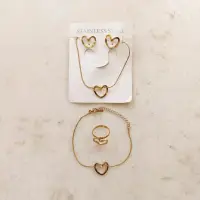 4 in 1 Heart Jewellery Set – Necklace, Bracelet, Ring, Studs view 3